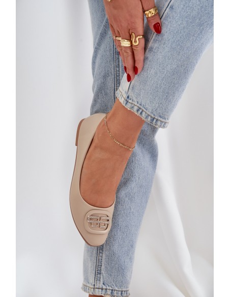 Ballet Flats On Flat Sole With Decoration Beige Ainoria