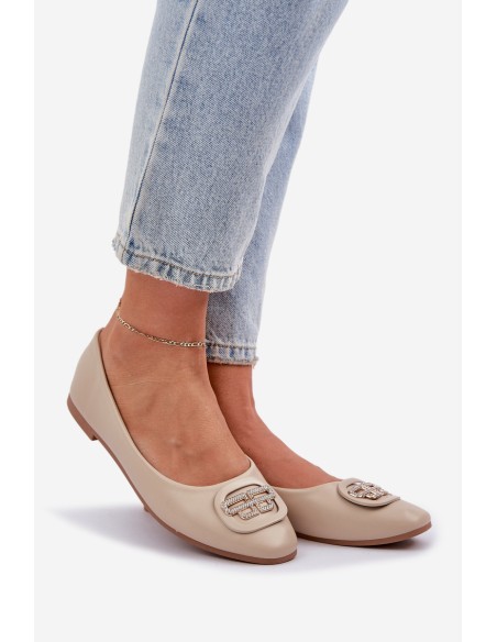 Ballet Flats On Flat Sole With Decoration Beige Ainoria