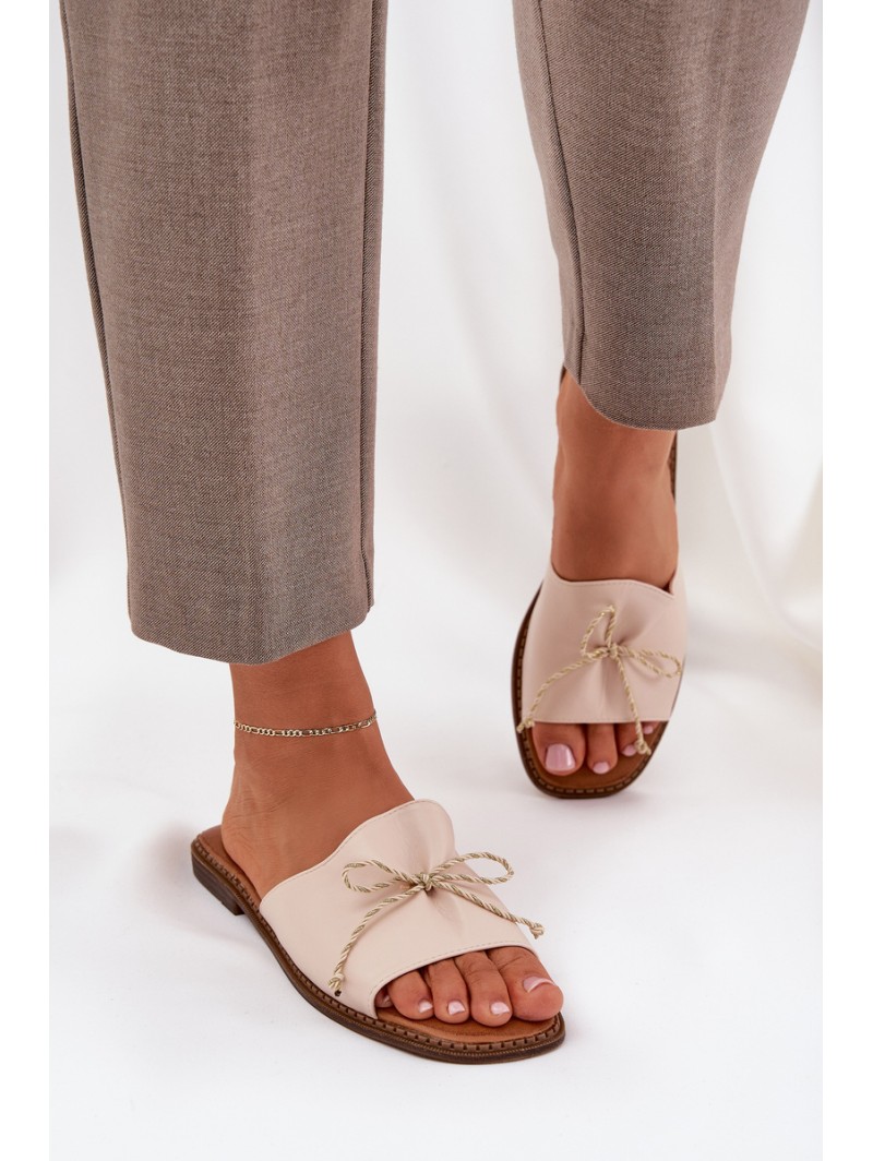 Flat Sandals With Decorative Bow Beige Deonelis