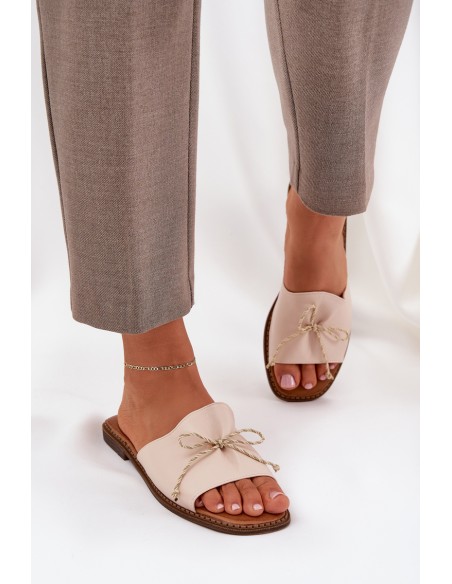 Flat Sandals With Decorative Bow Beige Deonelis