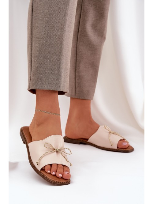 Flat Sandals With Decorative Bow Beige Deonelis 2
