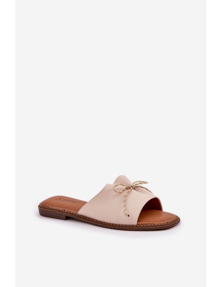 Flat Sandals With Decorative Bow Beige Deonelis