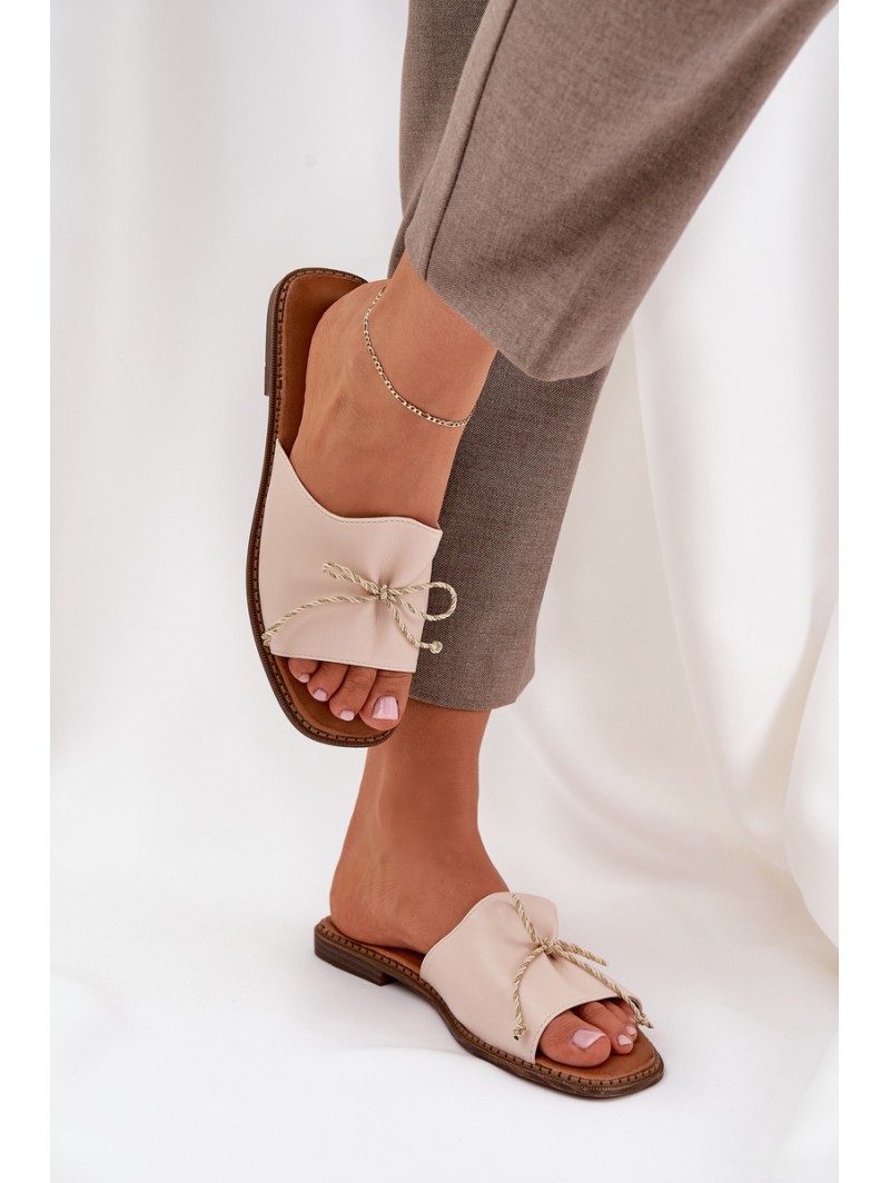 Flat Sandals With Decorative Bow Beige Deonelis