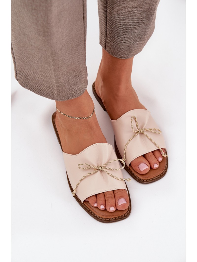 Flat Sandals With Decorative Bow Beige Deonelis