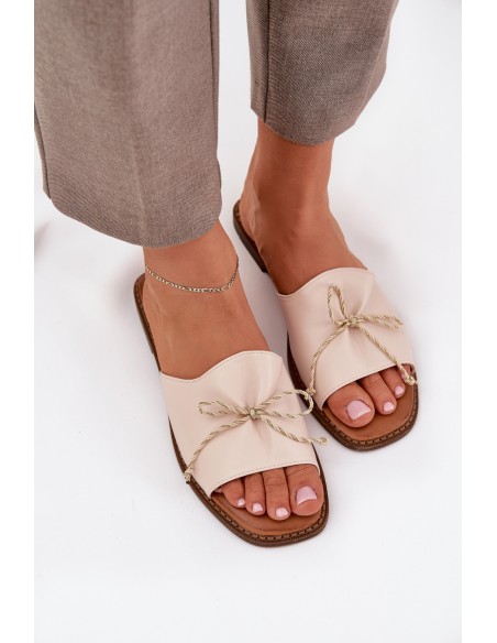 Flat Sandals With Decorative Bow Beige Deonelis