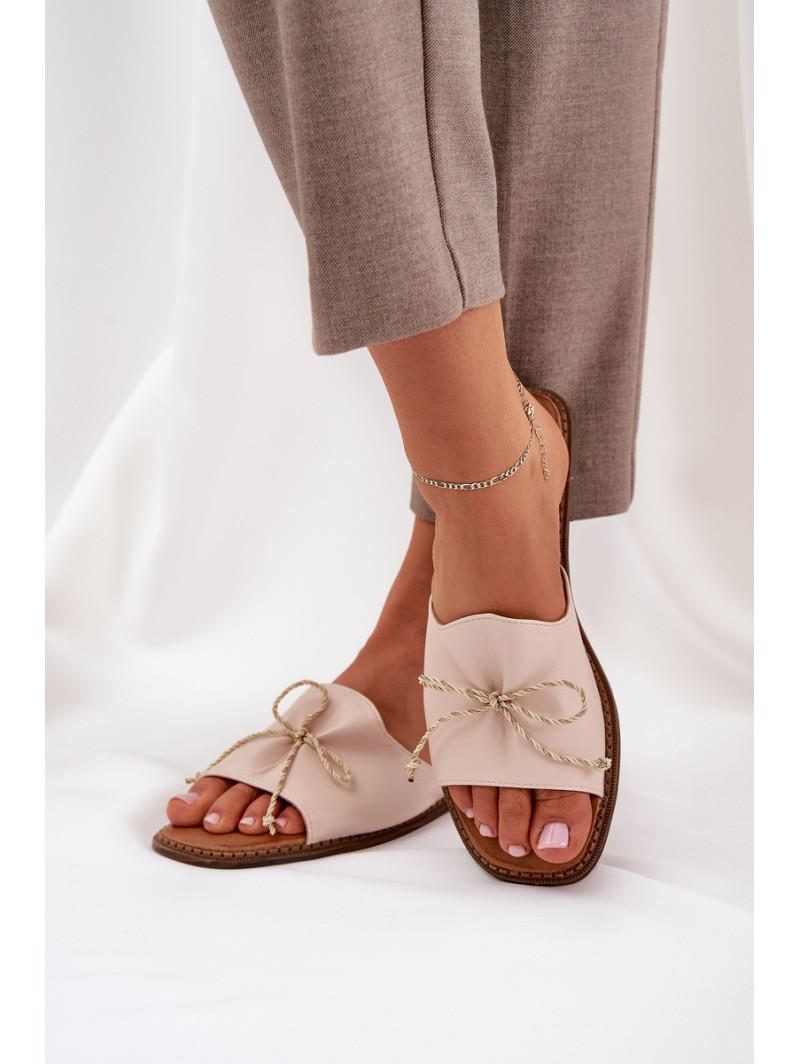 Flat Sandals With Decorative Bow Beige Deonelis