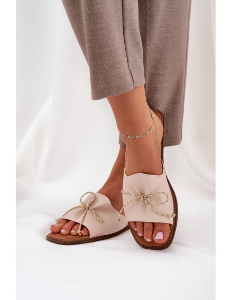 Flat Sandals With Decorative Bow Beige Deonelis