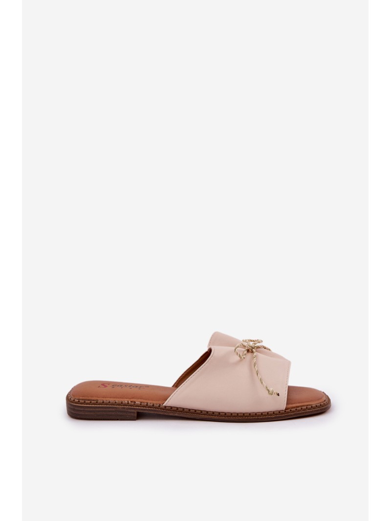 Flat Sandals With Decorative Bow Beige Deonelis
