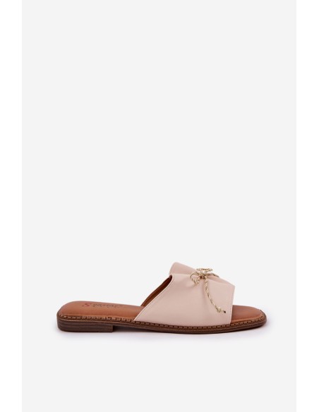 Flat Sandals With Decorative Bow Beige Deonelis