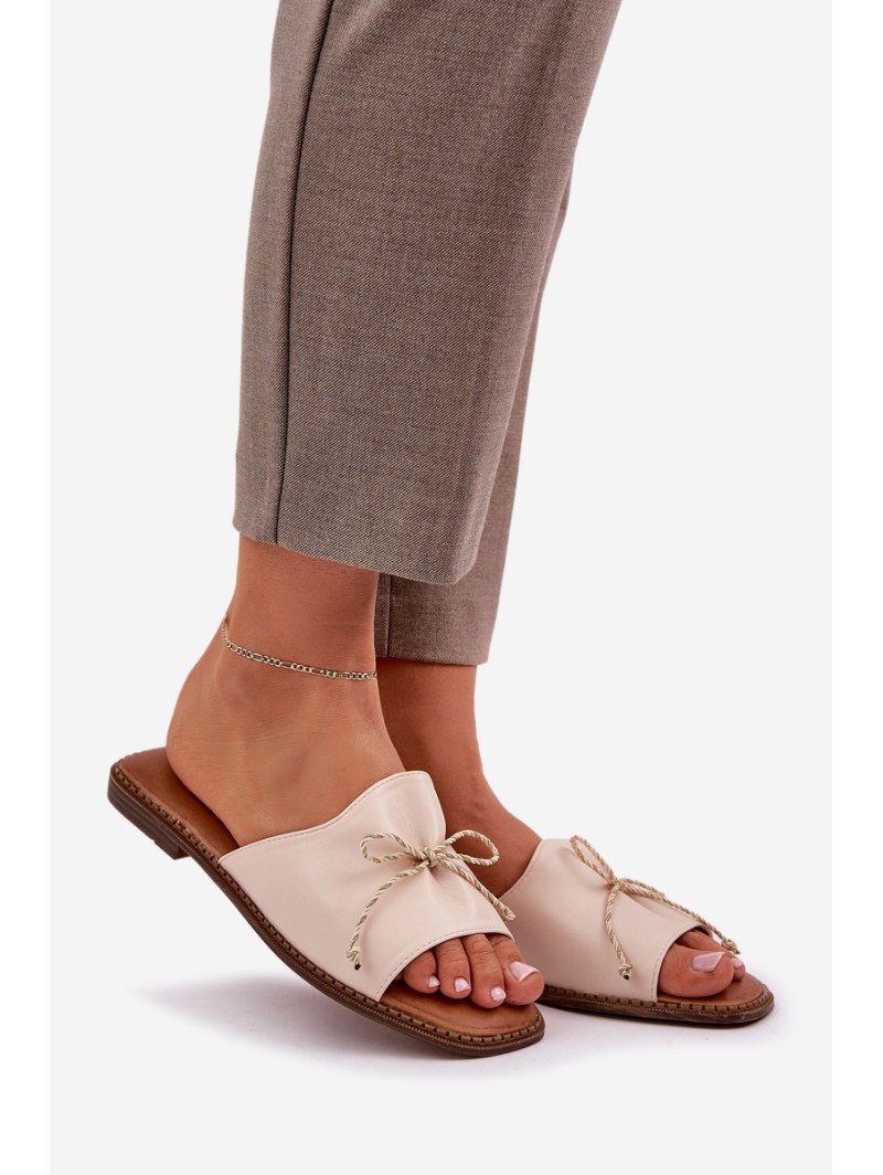 Flat Sandals With Decorative Bow Beige Deonelis