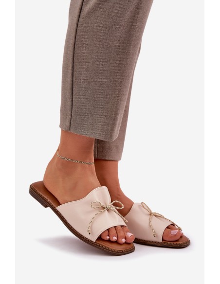 Flat Sandals With Decorative Bow Beige Deonelis