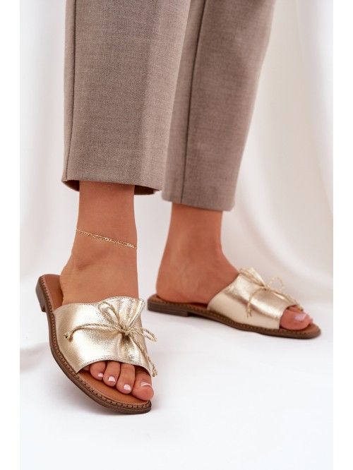 Flat Sandals With Decorative Bow Golden Deonelis