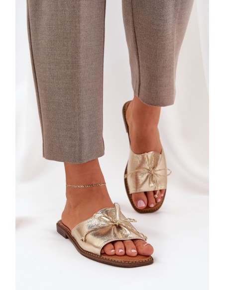 Flat Sandals With Decorative Bow Golden Deonelis