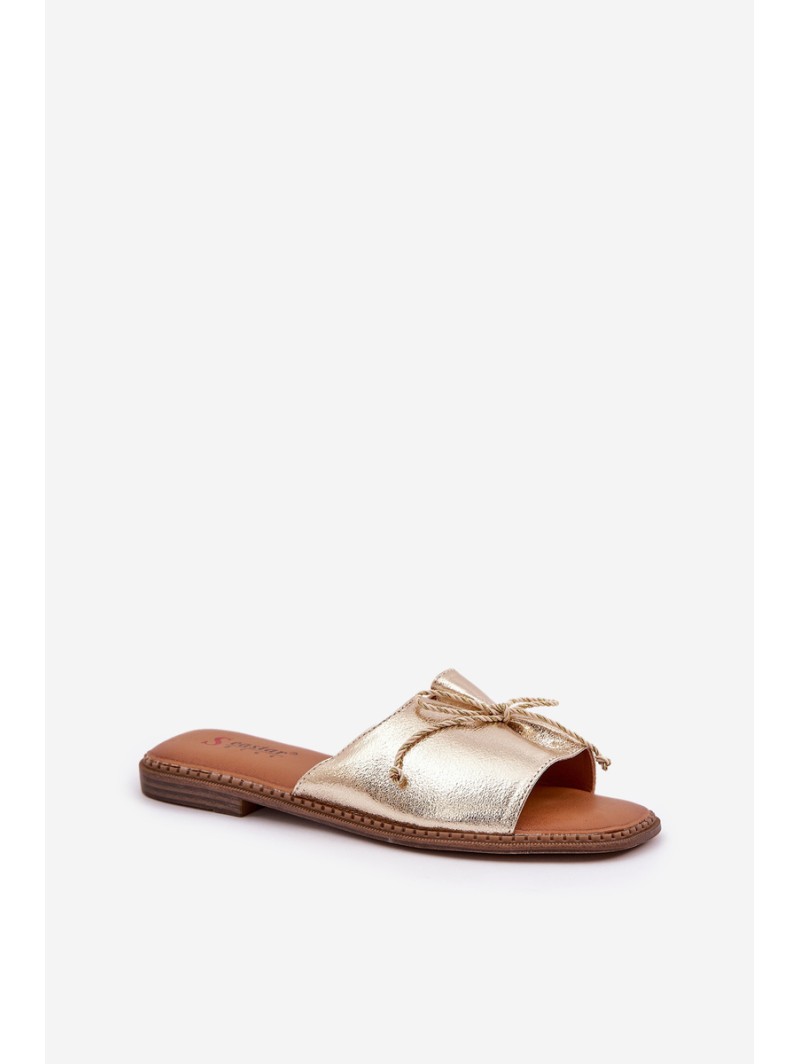 Flat Sandals With Decorative Bow Golden Deonelis