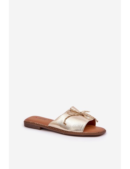 Flat Sandals With Decorative Bow Golden Deonelis