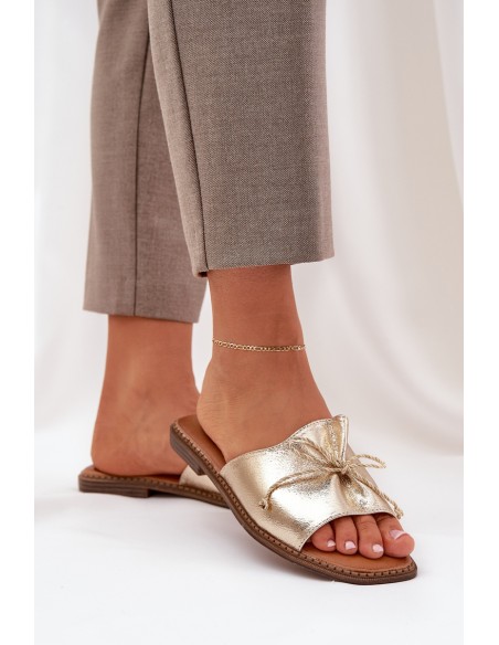 Flat Sandals With Decorative Bow Golden Deonelis
