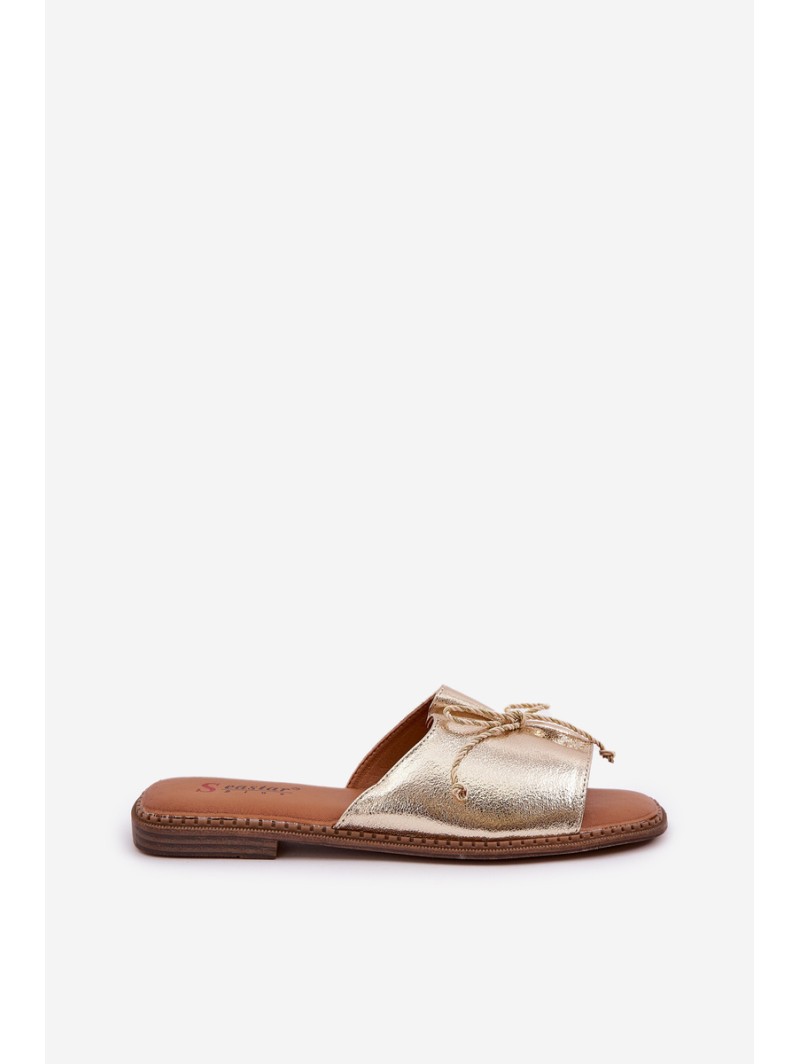 Flat Sandals With Decorative Bow Golden Deonelis