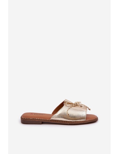 Flat Sandals With Decorative Bow Golden Deonelis