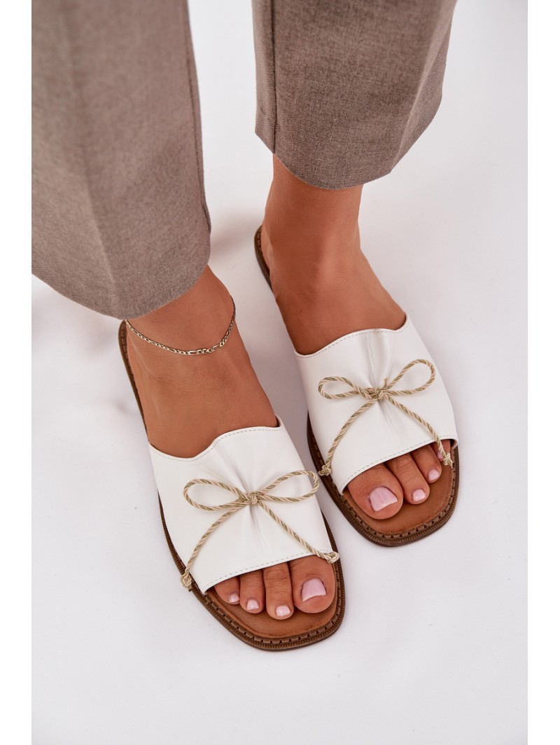 Flat Sole Slippers With Decorative Bow White Deonelis