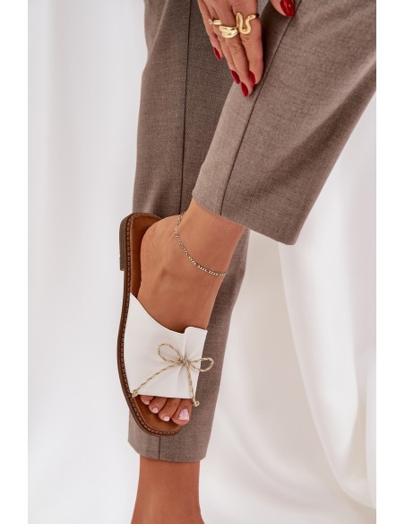 Flat Sole Slippers With Decorative Bow White Deonelis