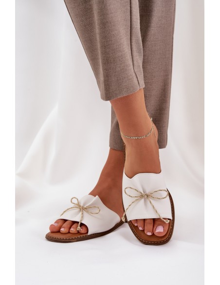 Flat Sole Slippers With Decorative Bow White Deonelis