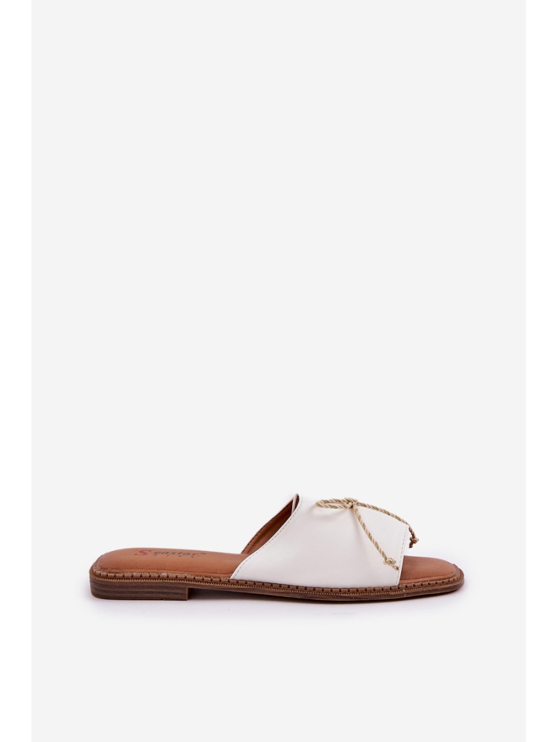 Flat Sole Slippers With Decorative Bow White Deonelis