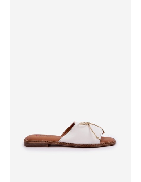 Flat Sole Slippers With Decorative Bow White Deonelis