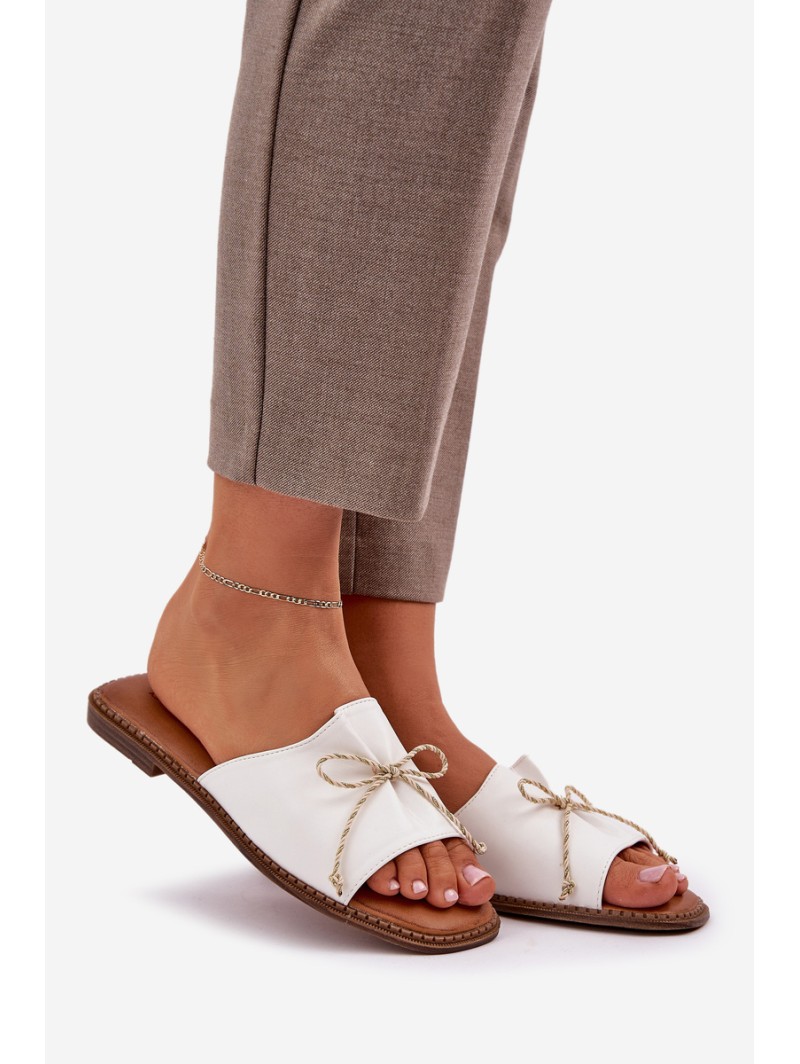 Flat Sole Slippers With Decorative Bow White Deonelis