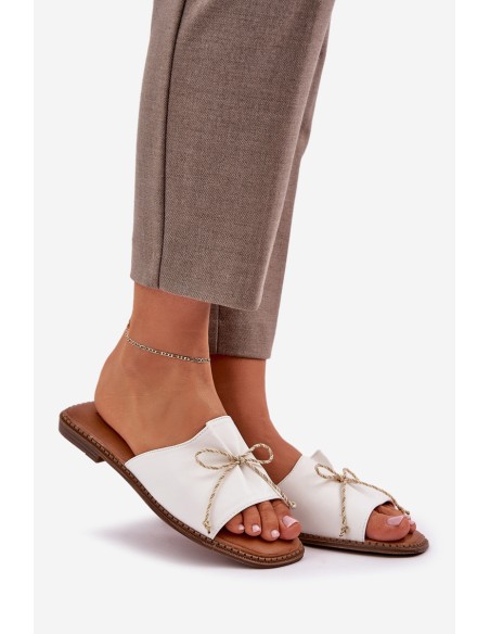 Flat Sole Slippers With Decorative Bow White Deonelis