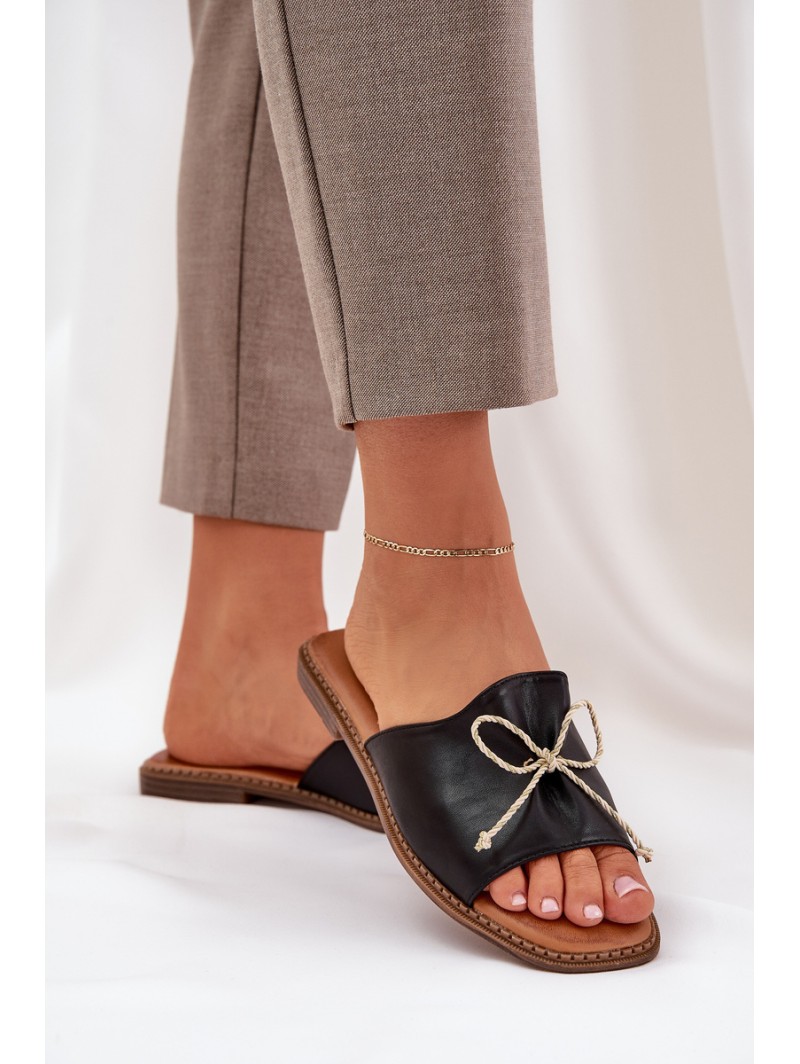 Flat Sole Sandals With Decorative Bow Black Deonelis