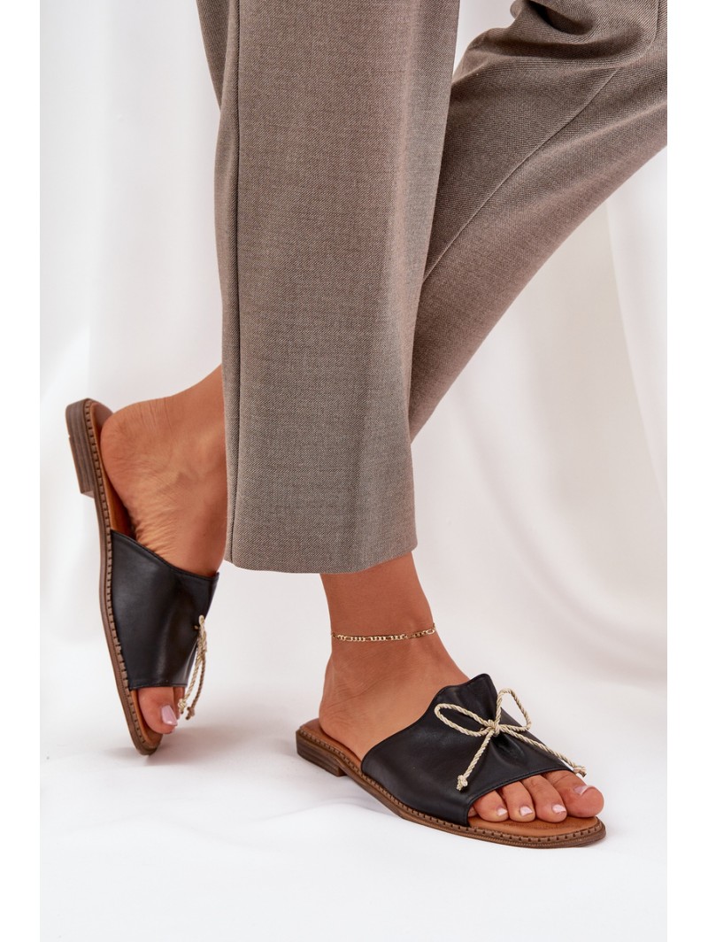 Flat Sole Sandals With Decorative Bow Black Deonelis