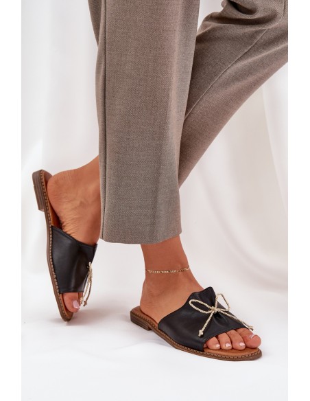 Flat Sole Sandals With Decorative Bow Black Deonelis