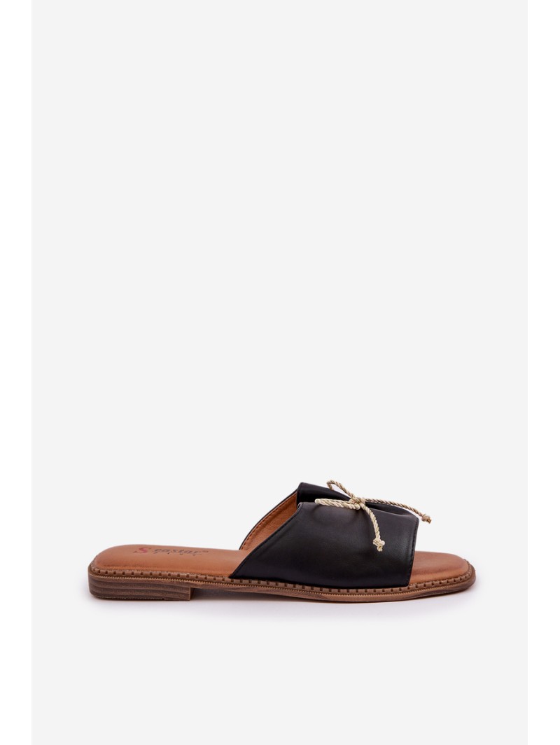 Flat Sole Sandals With Decorative Bow Black Deonelis
