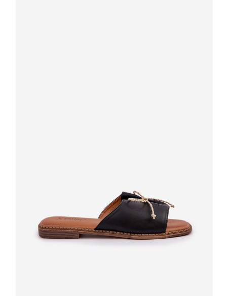 Flat Sole Sandals With Decorative Bow Black Deonelis