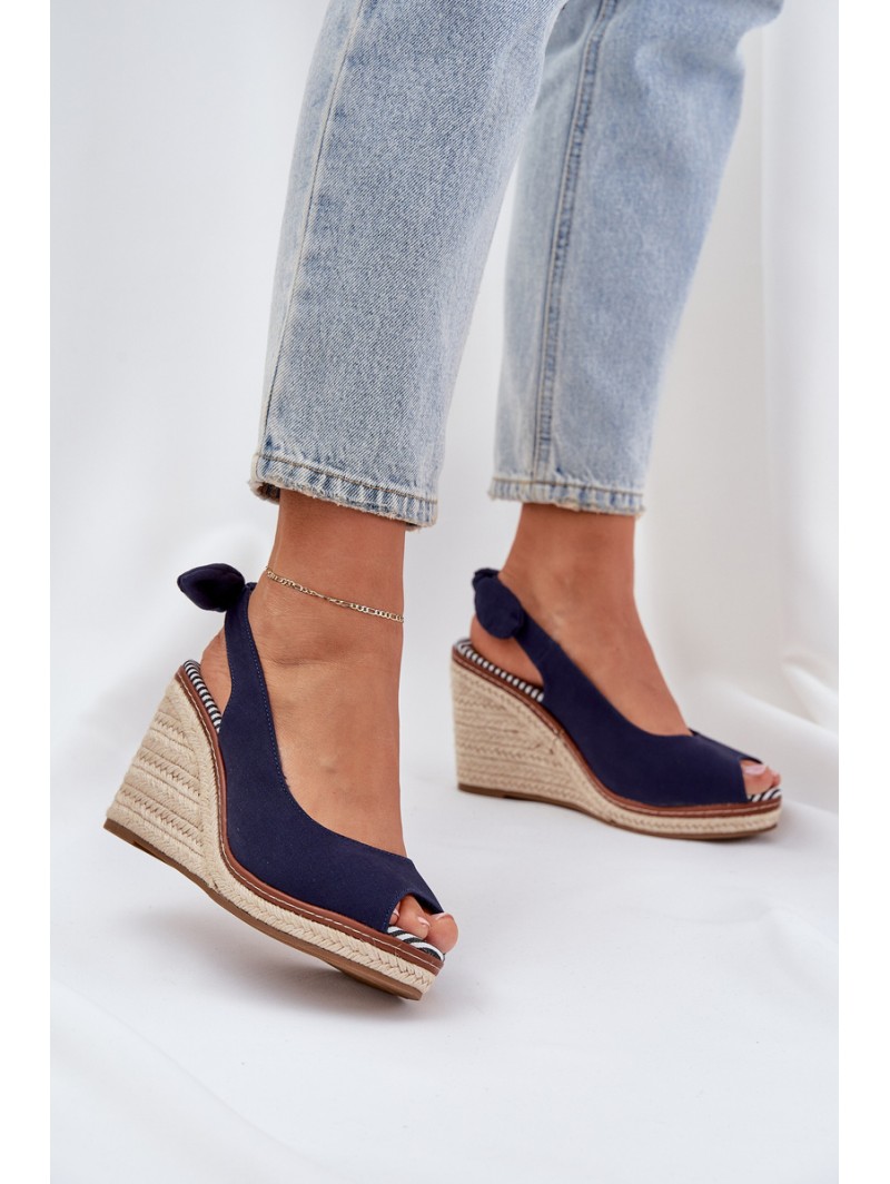 Wedge Sandals With Braiding Navy Nanalis