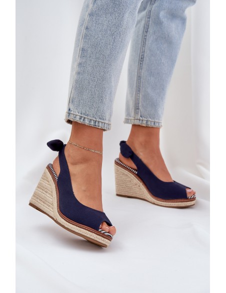 Wedge Sandals With Braiding Navy Nanalis