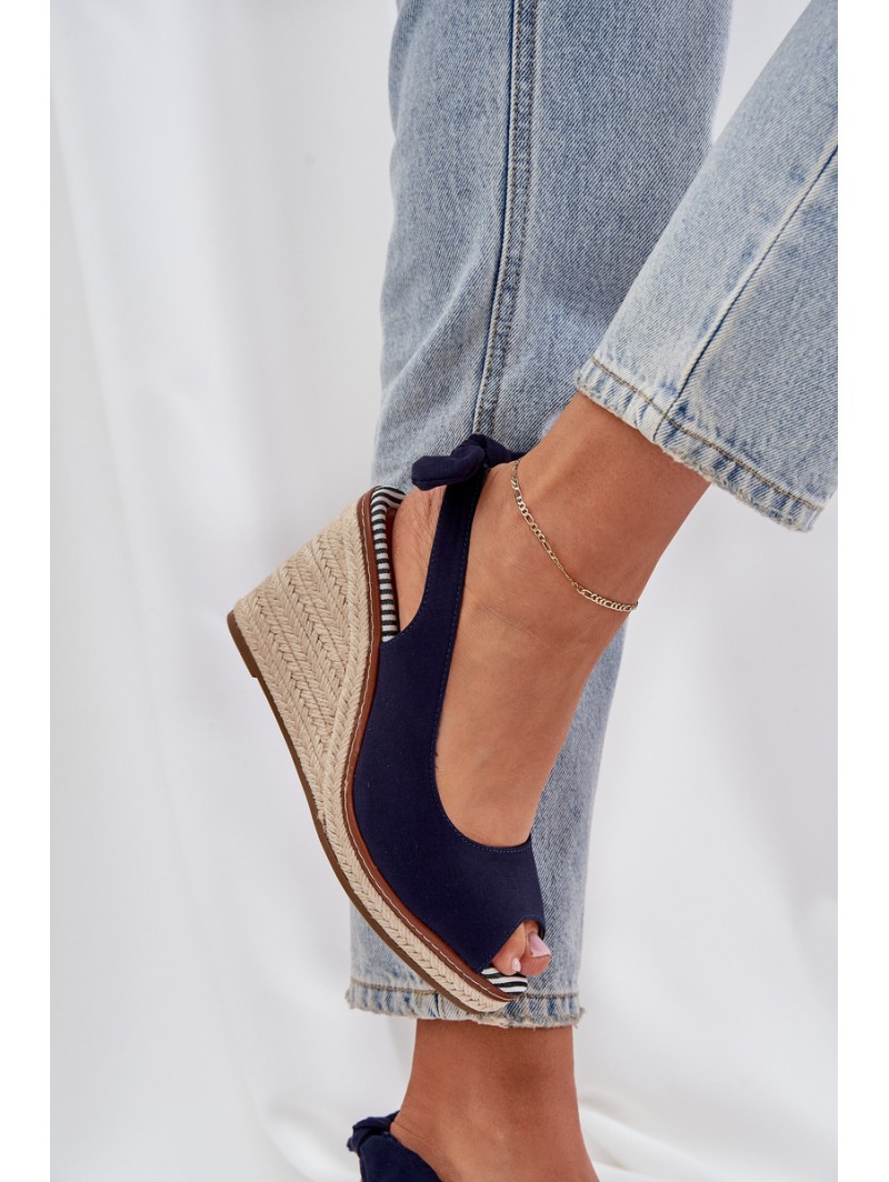 Wedge Sandals With Braiding Navy Nanalis