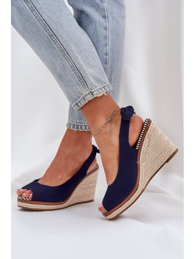 Wedge Sandals With Braiding Navy Nanalis