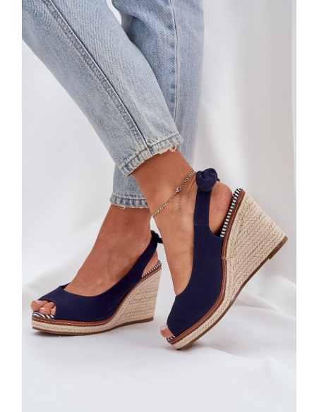 Wedge Sandals With Braiding Navy Nanalis