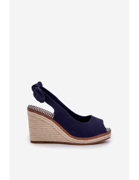 Wedge Sandals With Braiding Navy Nanalis