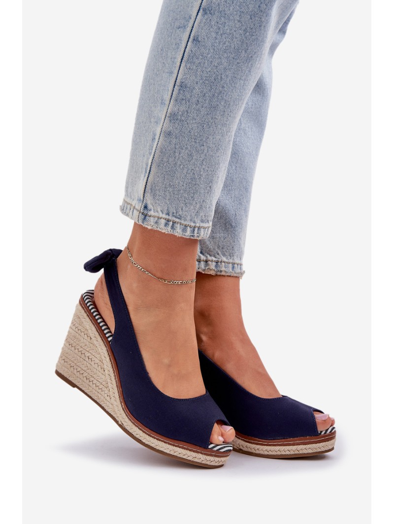 Wedge Sandals With Braiding Navy Nanalis