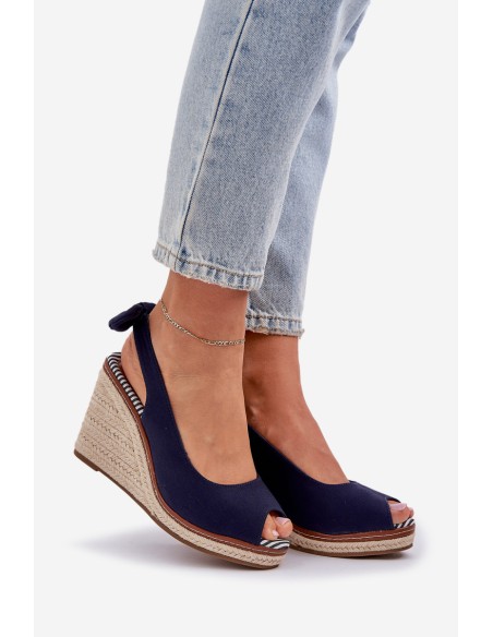 Wedge Sandals With Braiding Navy Nanalis
