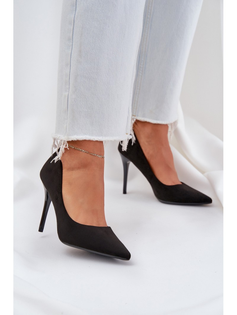 Classic Stiletto Heels From Eco Suede Black Navinda