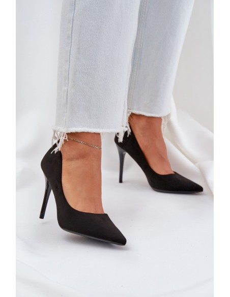 Classic Stiletto Heels From Eco Suede Black Navinda