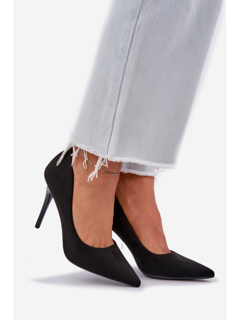 Classic Stiletto Heels From Eco Suede Black Navinda