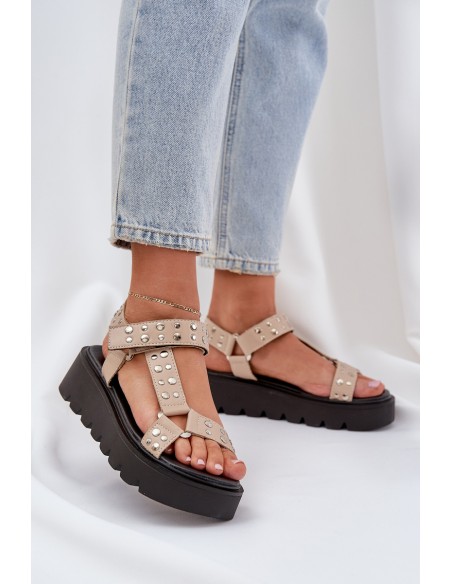 Embellished sandals on platform beige Tatellia