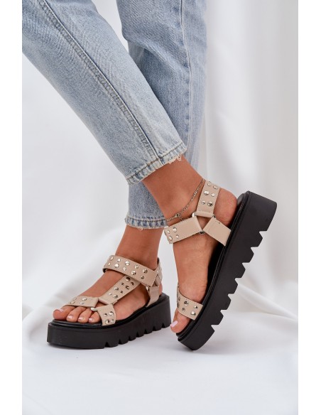 Embellished sandals on platform beige Tatellia