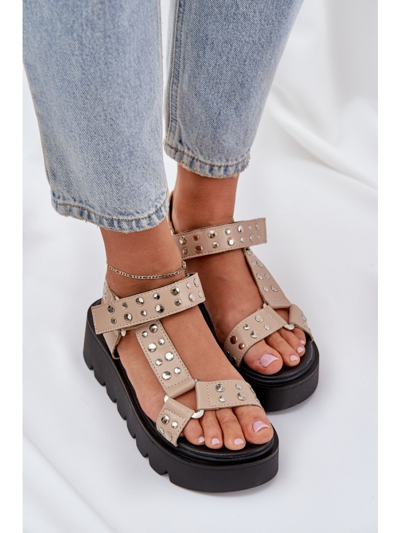 Embellished sandals on platform beige Tatellia