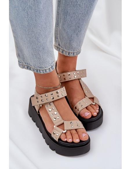 Embellished sandals on platform beige Tatellia