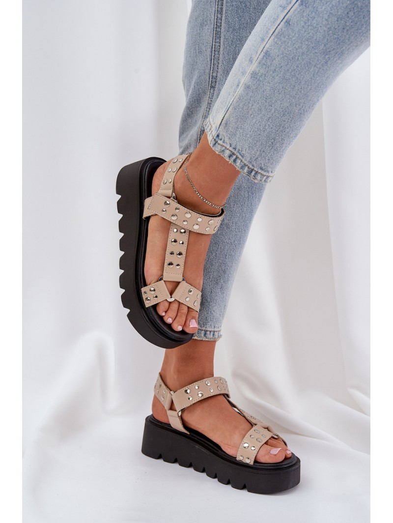 Embellished sandals on platform beige Tatellia